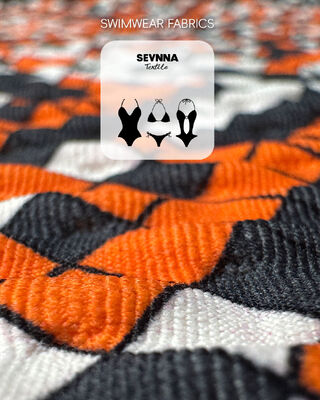 Hoge kleurechtheid textuur zwemstof met UPF 50+ zonbescherming en 95% gerecycled nylon