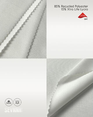 Stretch Lycra-stof met 85% gerecycled polyester, UV-bescherming en vochtverwijderend materiaal voor actief- en zwembroek